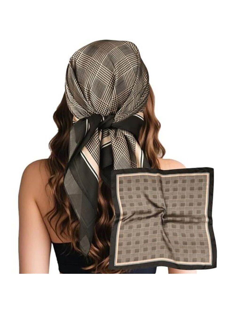 Head Hair Scarf Like Satin Silk Scarf Bandana Hair Wrapping Black and Brown